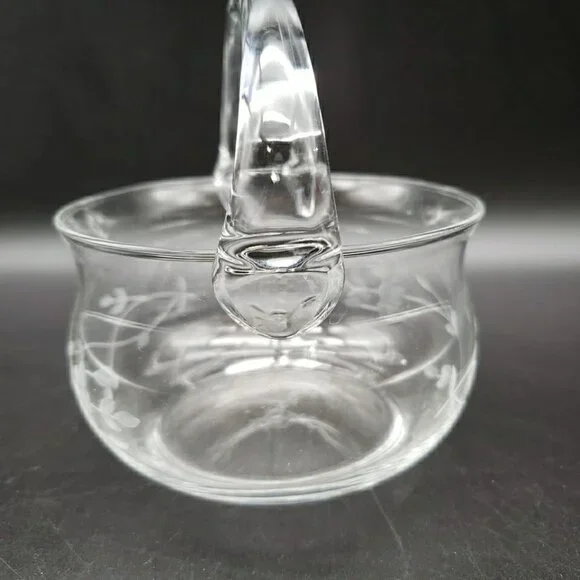 Princess House #685 Heritage Crystal Handled Basket 5" Clear Blown Glass VTG - Picture 4 of 11